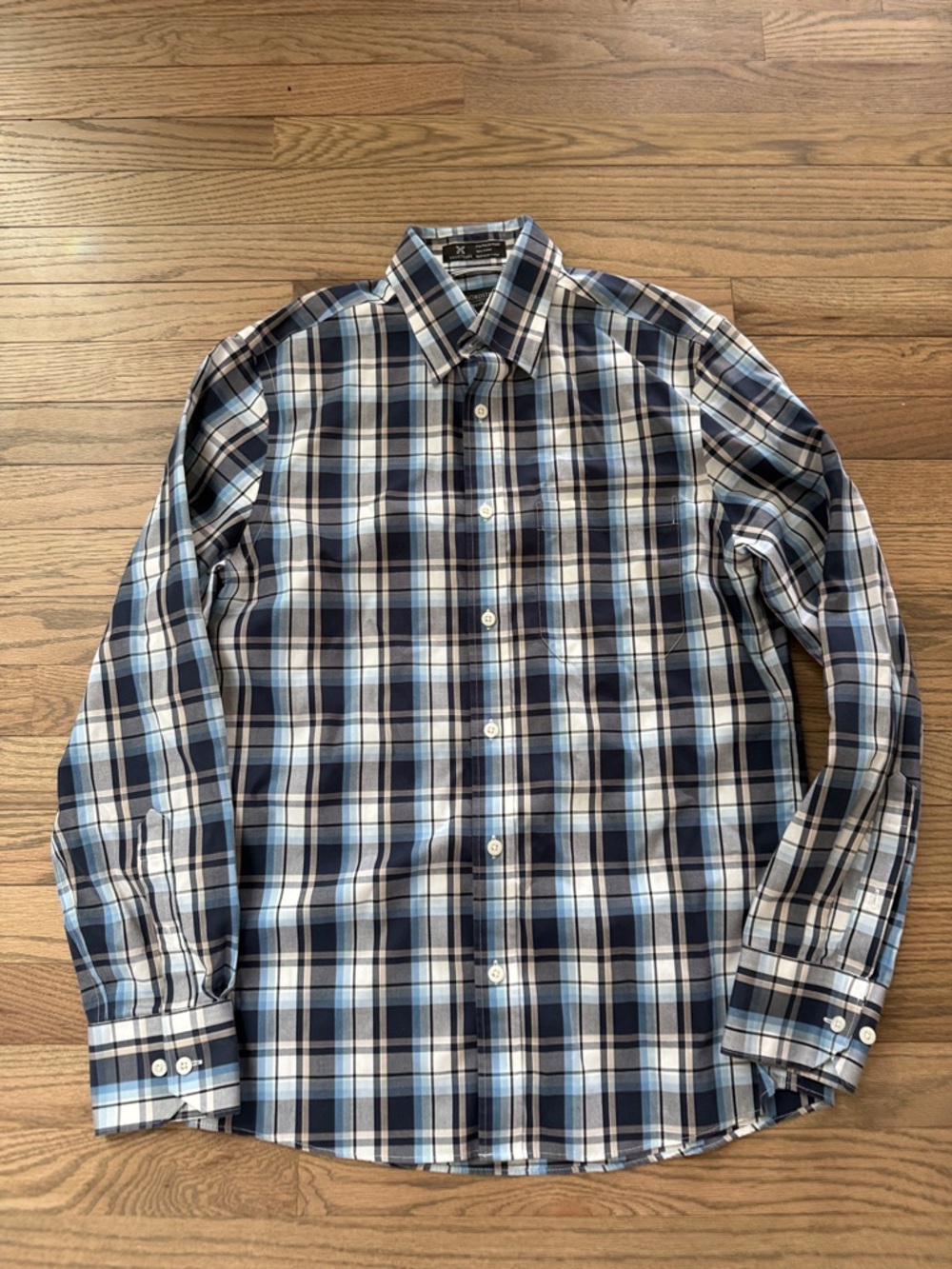 Nordstrom Navy and Light Blue Plaid Button-Down Shirt